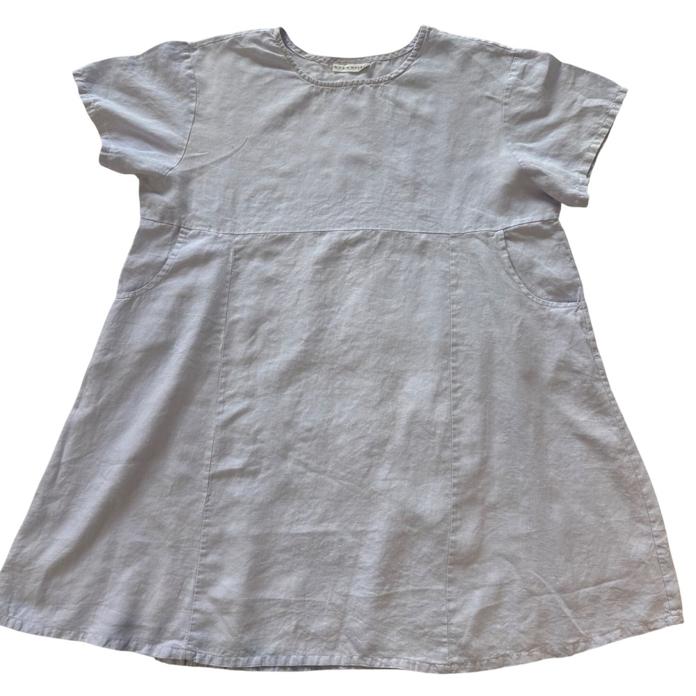 Bryn Walker Lavender 100% Linen Short Sleeve trapeze tunic Dress Sz M USA Lagen